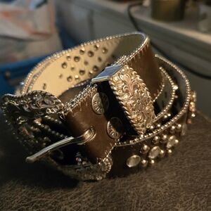 Ladies Brown BHW Blingy Belt Trimmed in Rhinestones, 10